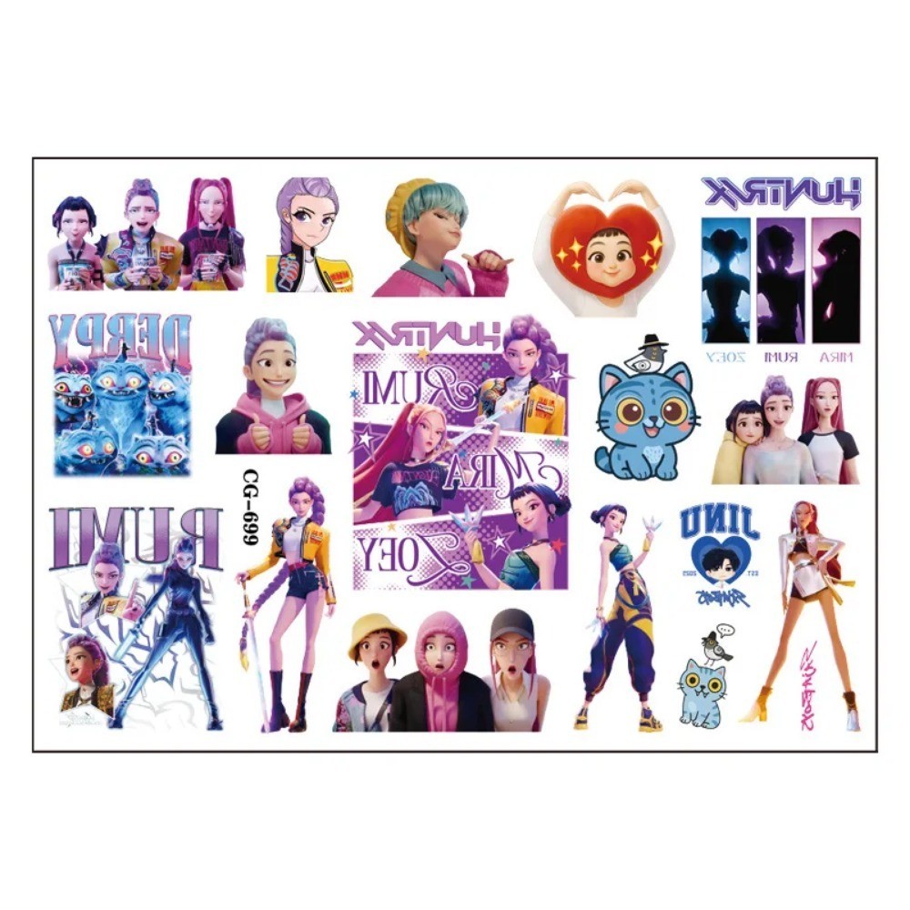 Kpop Demon Hunters Tattoo Stickers Cartoon kids Rumi Kang Sticker ...