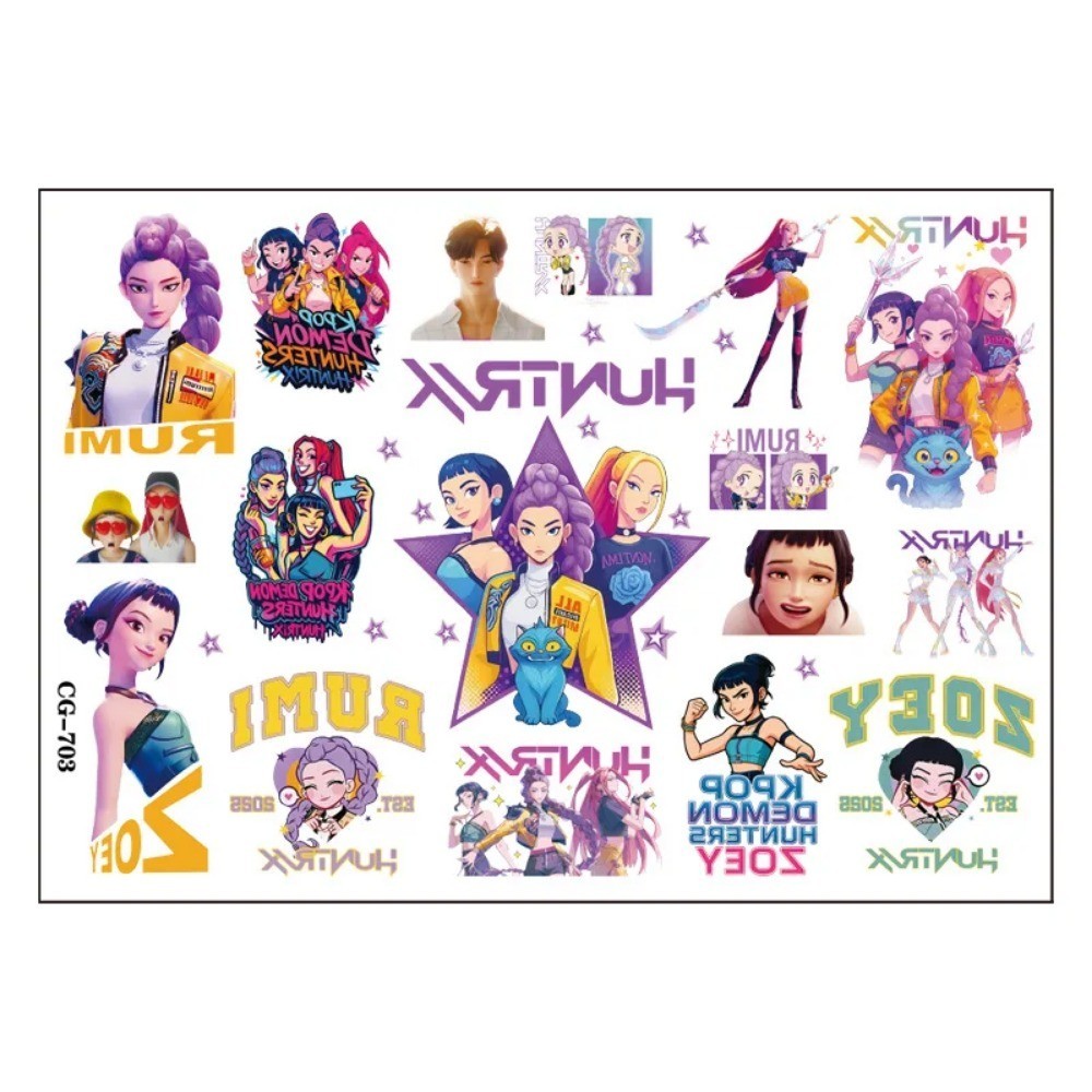 Kpop Demon Hunters Tattoo Stickers Cartoon kids Rumi Kang Sticker ...