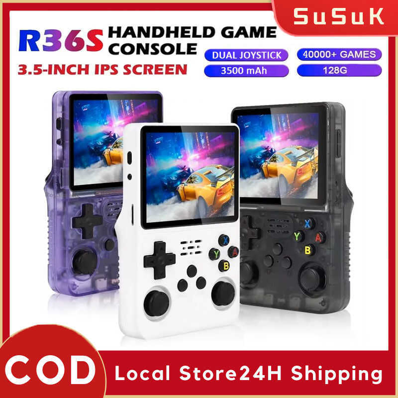 Whatsko R36S Retro Console 128G, 40000 Klassieke Games, 64GB TF Kaart 3 5 Inch Scherm Draagbare Handheld Spelconsole Voor Jongeren Zwart 3249528149
