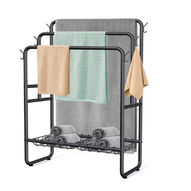 Modern Black Coated Metal Towel Rack or Bathroom Washroom 3-Tier Towel ...
