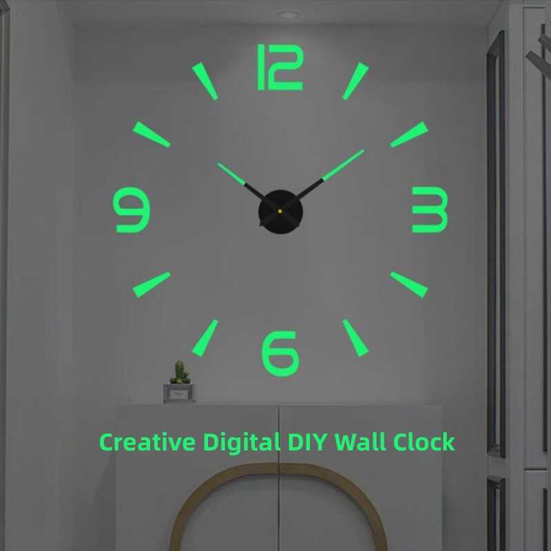 Luminous 3D DIY Wall Clock Giant Acrylic Mirror Clocks Frameless Big ...