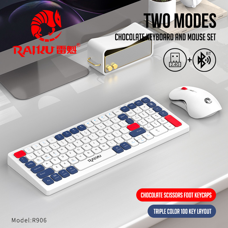 METMI x Raiku R906 Wireless Keyboard Mouse Set - 2.4G/BT Scissor Keys ...