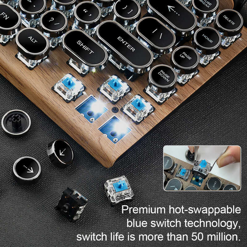 Typewriter Retro Wireless Mechanical Keyboard Keycaps Keys Bluetooth ...