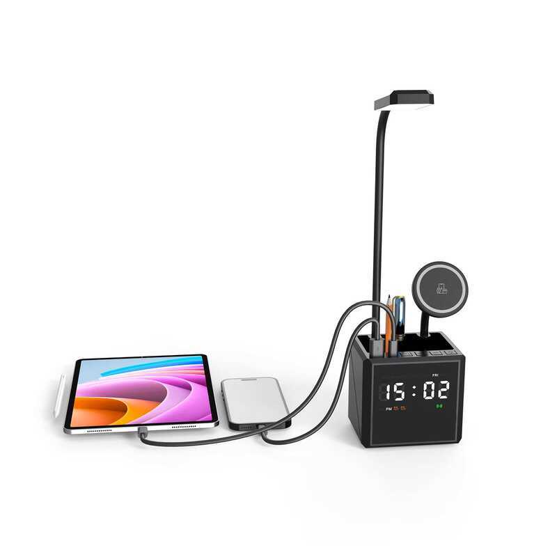 Desk Lamp and Clock with 3in1 Magnetic Wireless Charger Pen Holder ...