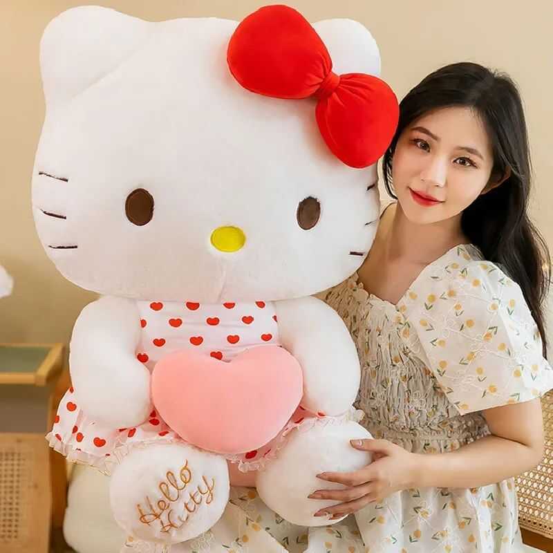 New Sanrio Cartoon Anime Sheer Dress Hello Kitty Plush Doll Big Cute ...
