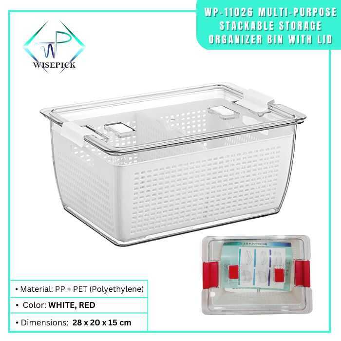 8 WISEPICK Multi-Purpose Stackable Storage Organizer Bin With Lid Red ...