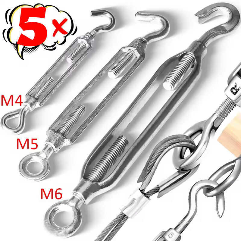 Pcs Stainless Steel Hook And Eye Tensioners Rope Cable Tension Set ...