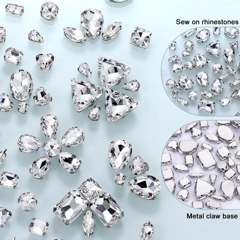 QIAO 50pcs Multi Shape Mix Size Glass Sew On Rhinestones | Shopee ...