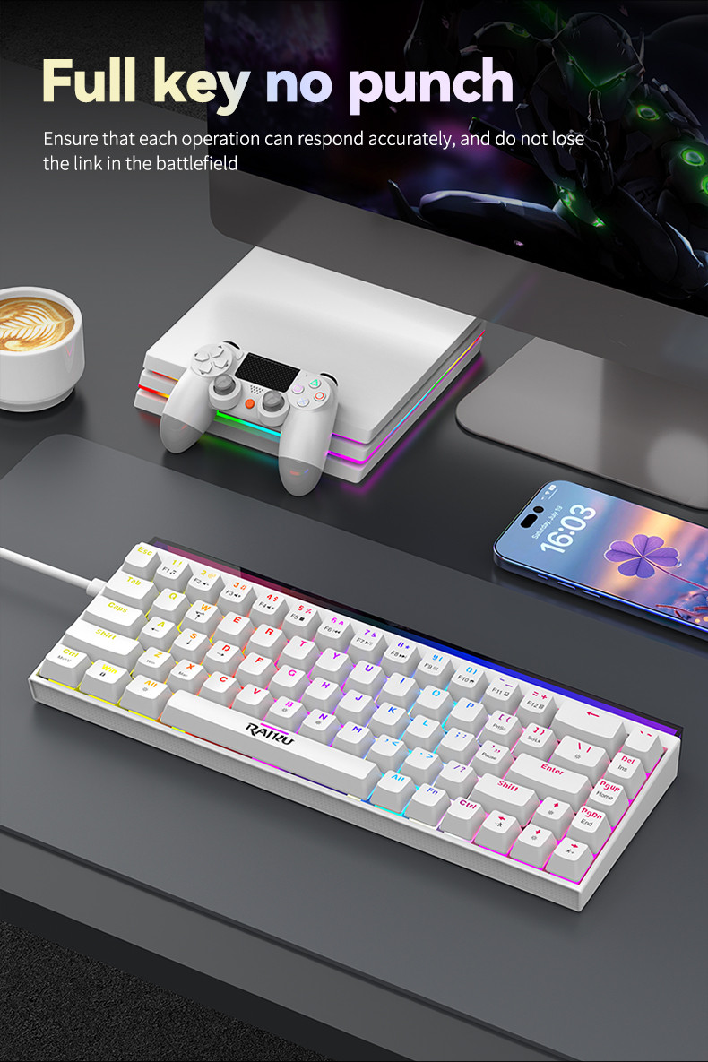 METM x Raiku GK68 68Keys RGB Wired Mechanical Gaming Keyboard Compact ...