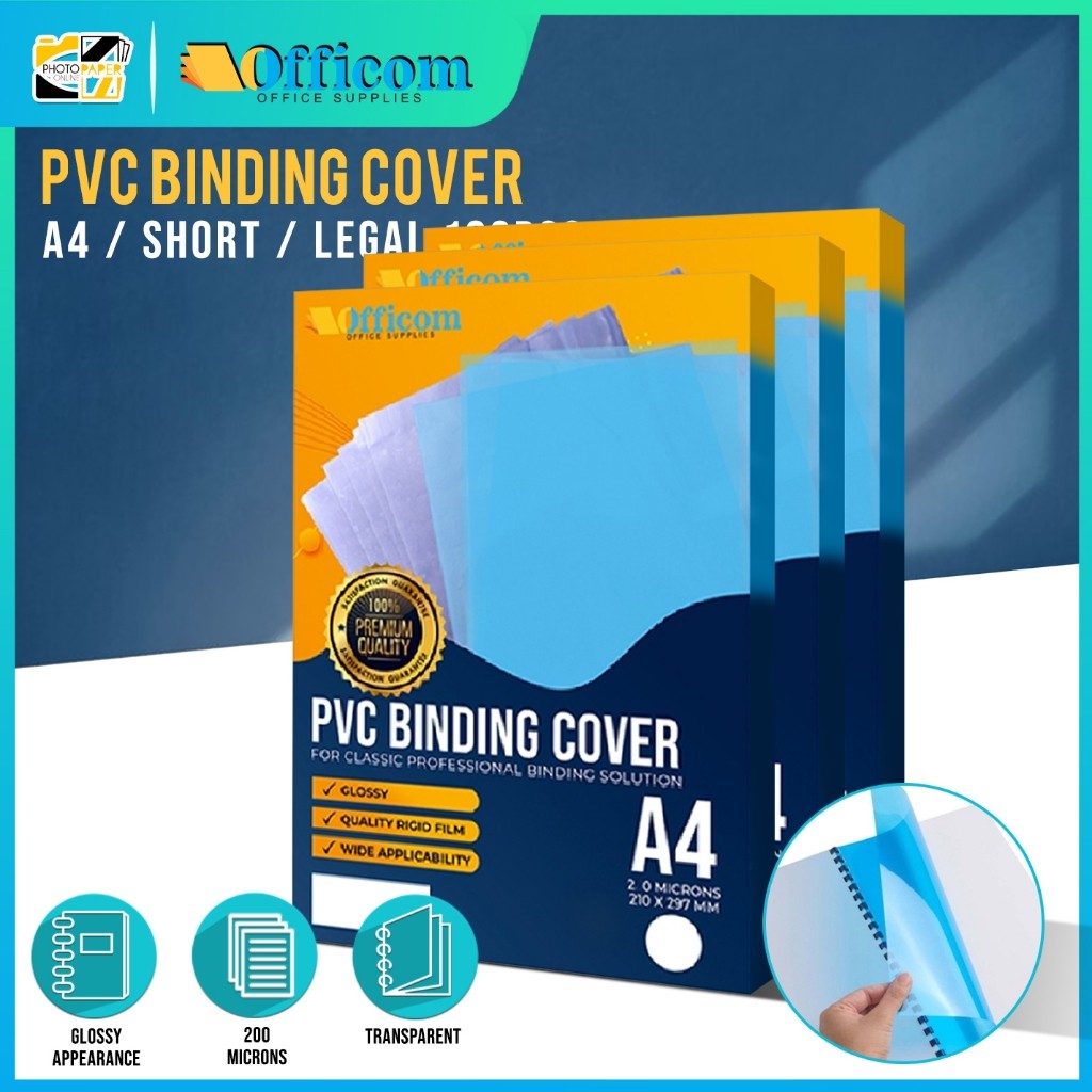 PVC Binding Cover 100pcs Clear|Blue 200microns A4 Short/Legal Officom ...