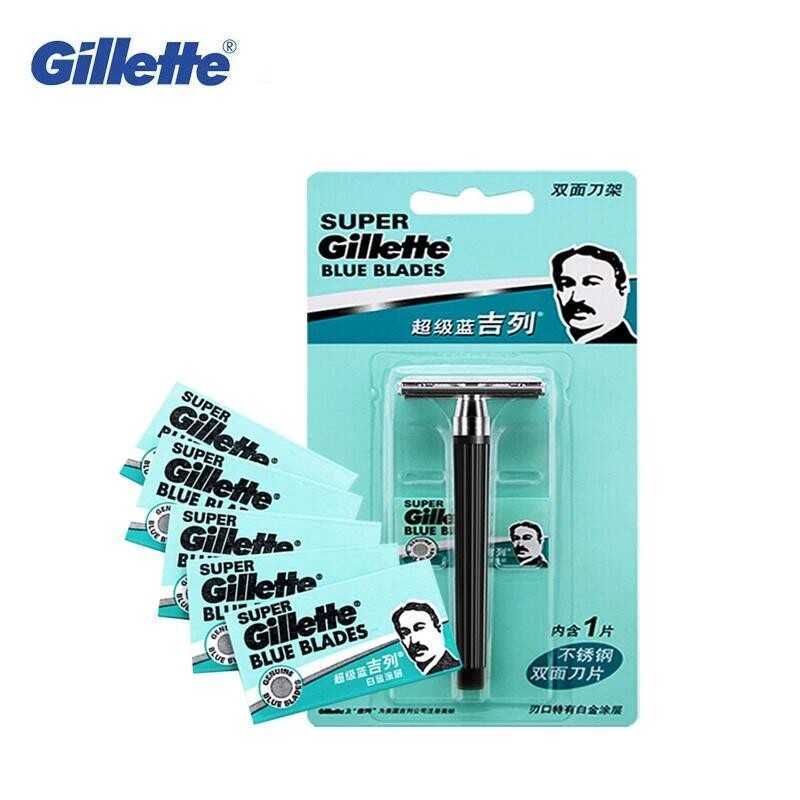 Gillette Super Blue Shaving Razor For Men Knife Holder+ Blades Official ...