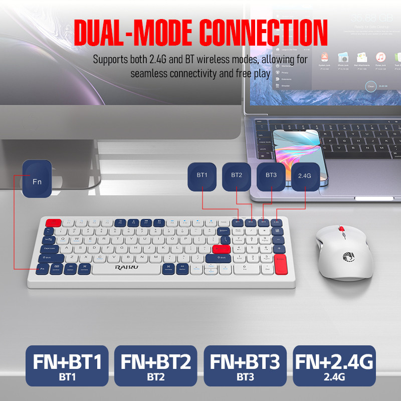 METMI x Raiku R906 Wireless Keyboard Mouse Set - 2.4G/BT Scissor Keys ...