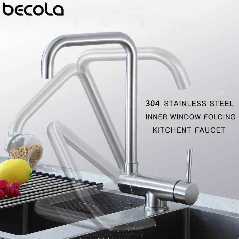 R Stainless Steel Kitchen Faucet Lead-Free Folding Mixer 360 Degree ...