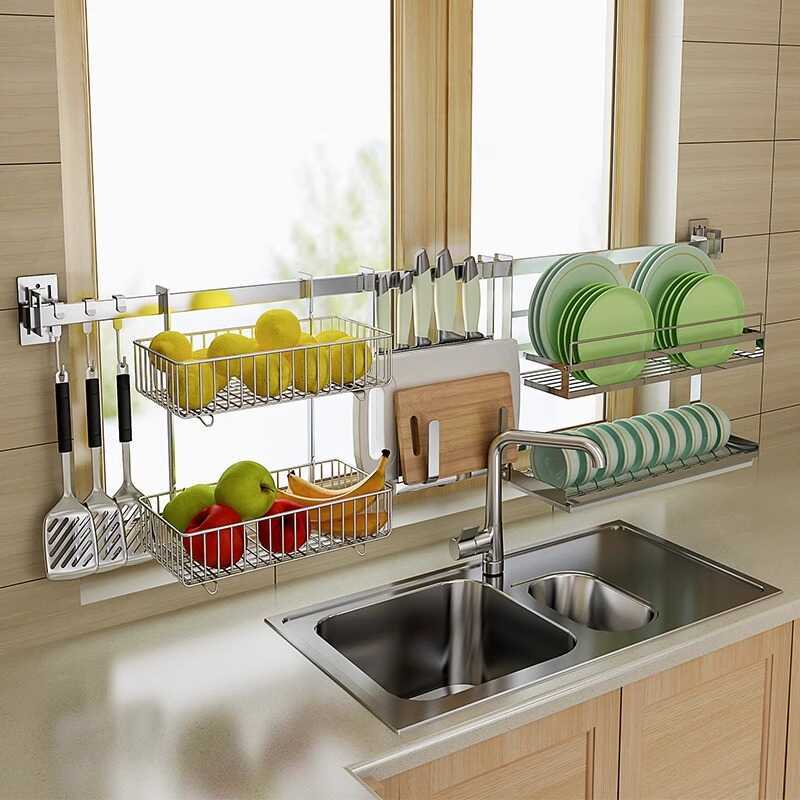 No-Drill Kitchen Storage Rack Wall-Mounted Window Sill Organizer Bowl ...
