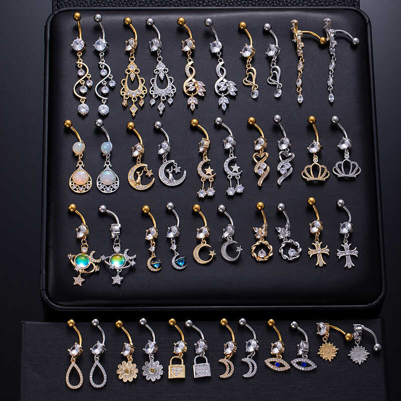 Cross-Border Best-Selling Colorful Zircon Spiral Navel Piercing ...