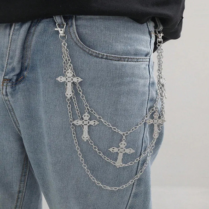 3-layer Goth Belt Chain with Star Pendants Punk Pocket Chain Multi ...