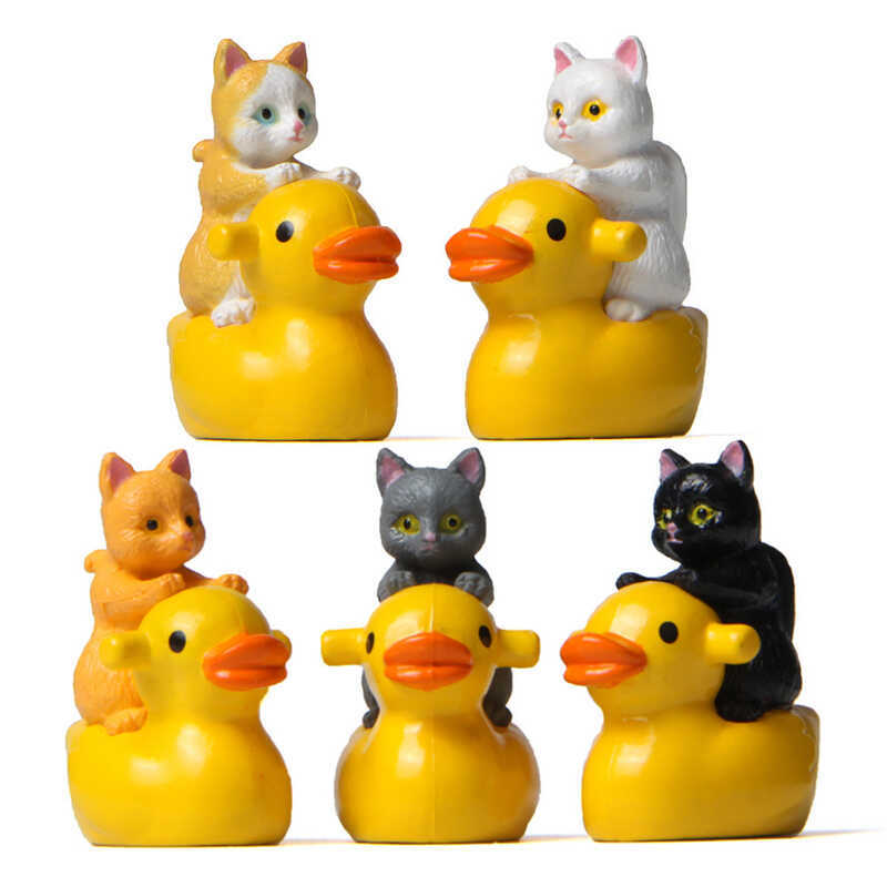 Water Play Series 5 Yellow Duck Riding Cat Kitten Miniature Landscape ...