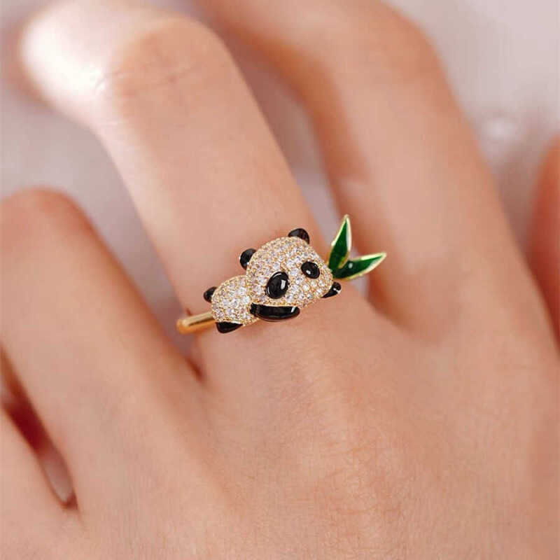 silver cute 925 national treasure panda new Chinese style open ring ...