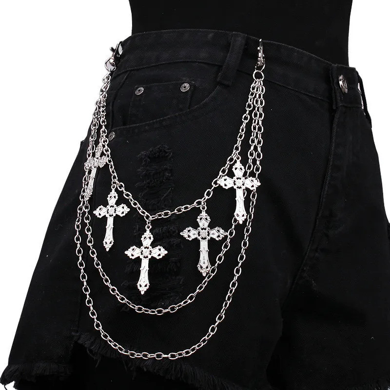 3-layer Goth Belt Chain with Star Pendants Punk Pocket Chain Multi ...