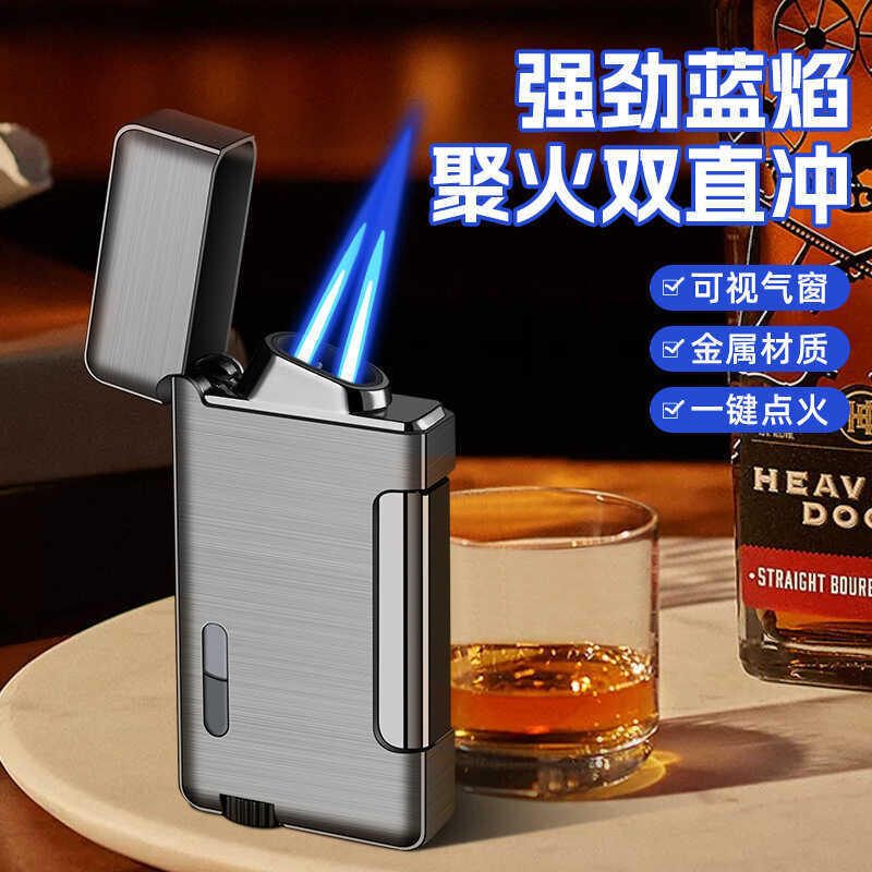 High-Value Zs Side-Press Dual Direct Flow Blue Flame Windproof Lighter ...