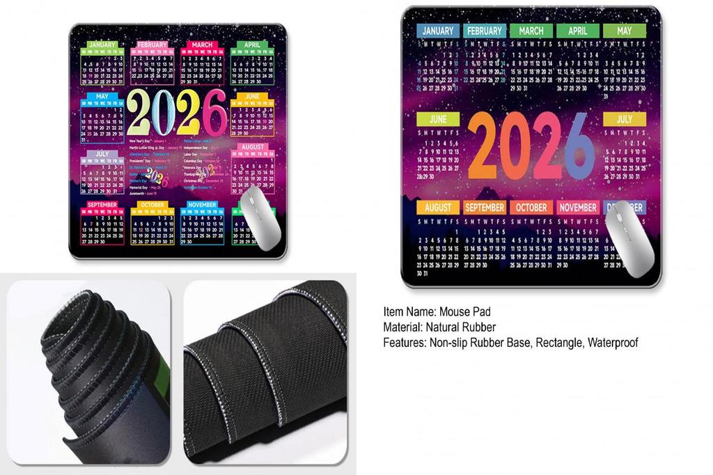 mentove* Office Mouse Pad 2026 Calendar Mouse Pad Waterproof Desk Mat ...