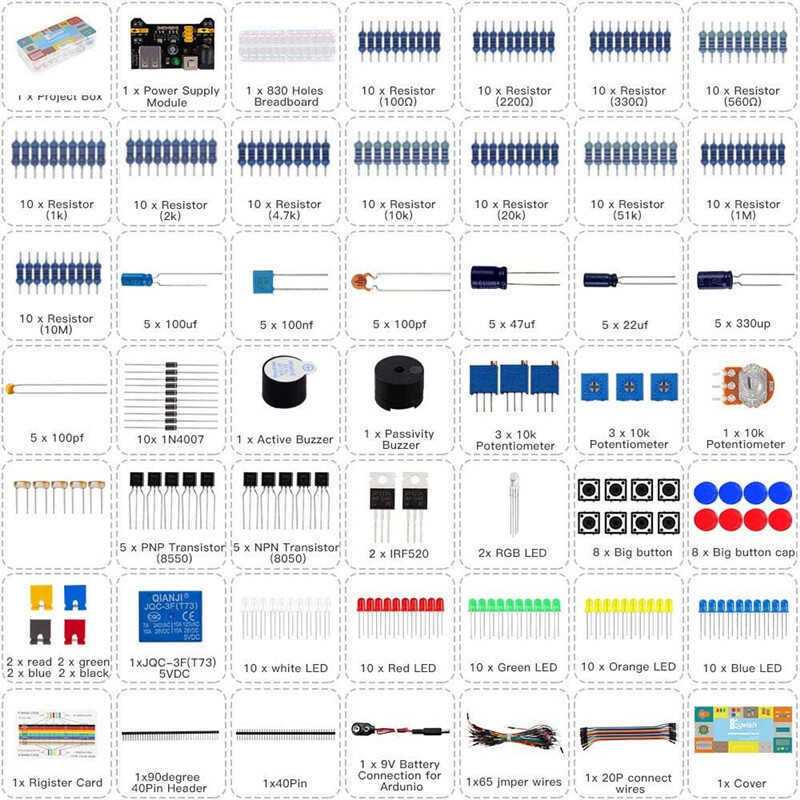 Component for UNO R3 New 830-Hole Beginner Entry Kit Resistor Capacitor ...