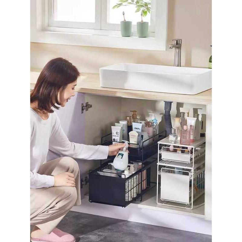 Under Sink Bathroom Storage Countertop Pull-out Layered Rack Toiletries ...