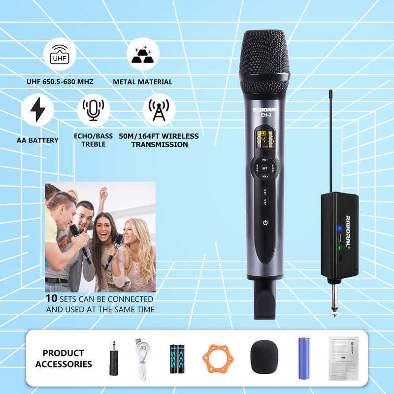 Wireless Microphone Dual Uhf Volume And Echo Build In Effect Adjustable ...