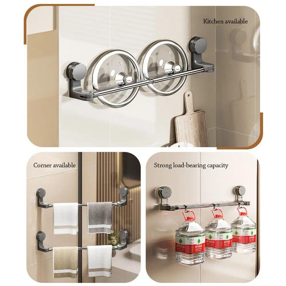 (Local stock) 50-100CM Adjustable Wall-Mounted Suction Towel Rack ...