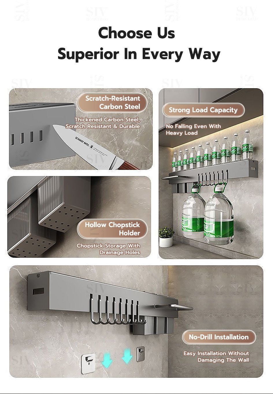 DOMST Wall-Mounted Knife Rack Organizer with Chopstick, Utensil&Towel ...