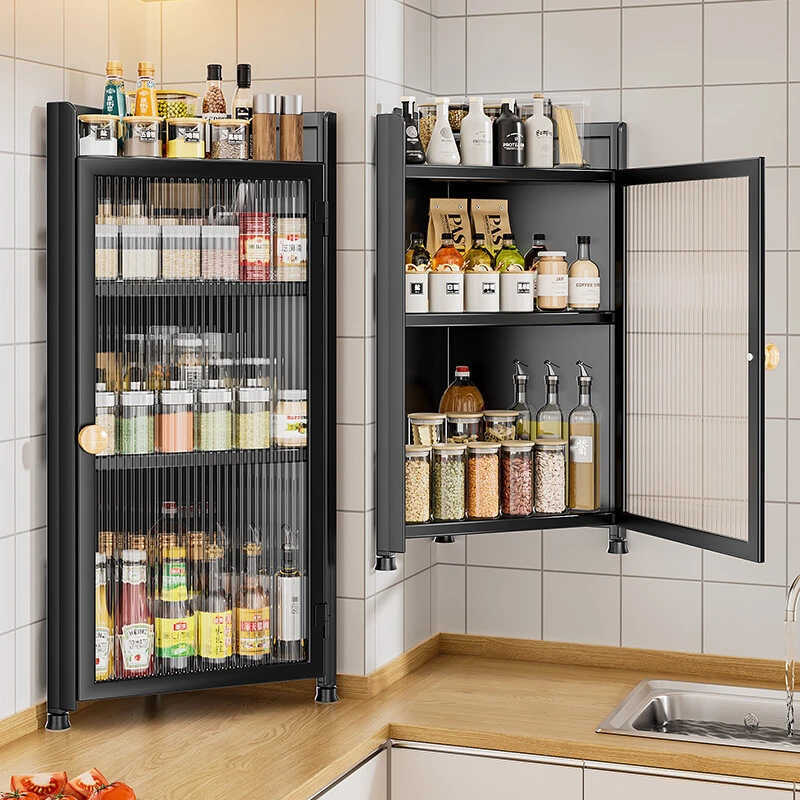 Kitchen Triangle Seasoning Rack with Door Wall-Mounted Condiment ...