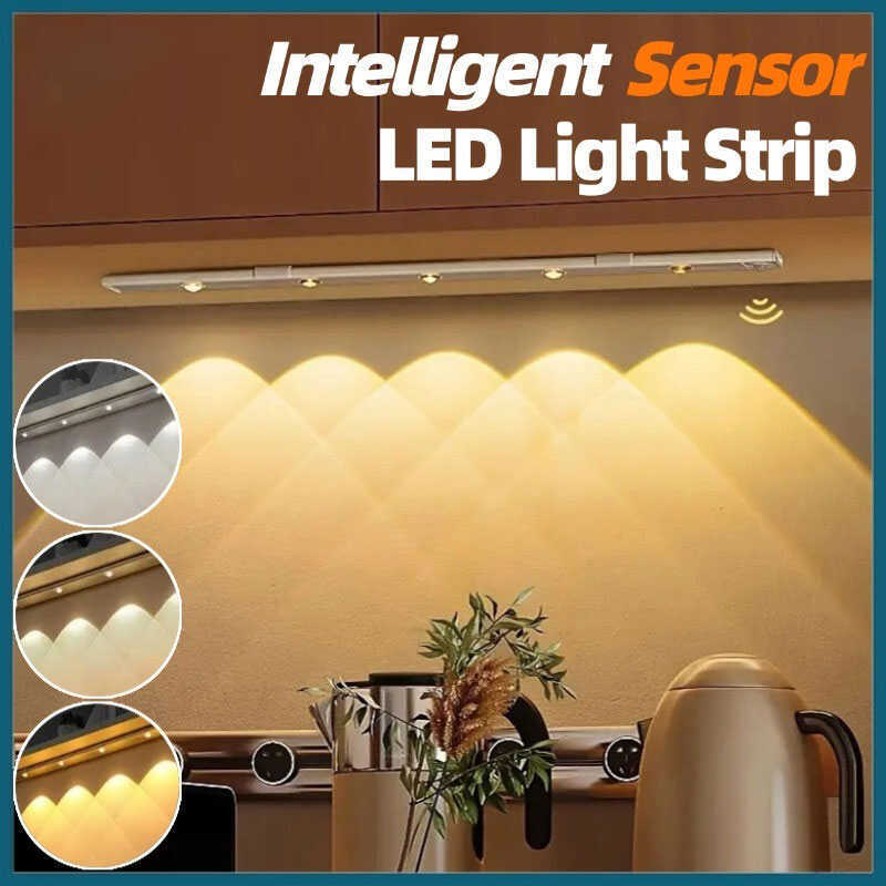 Intelligent Sensor LED Light Strip 3Color Rechargeable Bedroom Magnetic ...