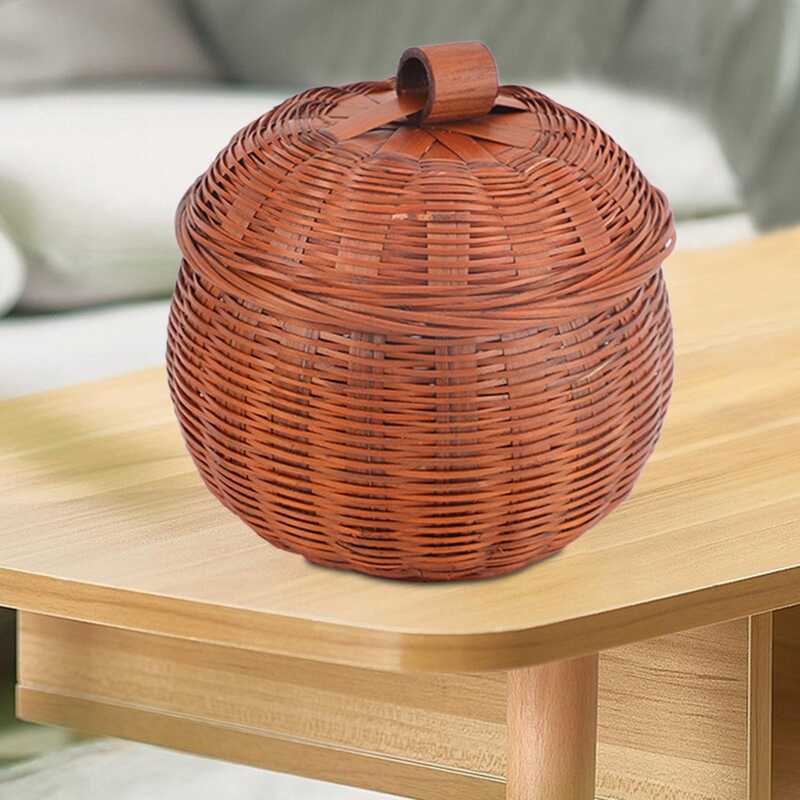 Aayang Round Rattan Storage Box With Cover Convenient Basket Portable ...