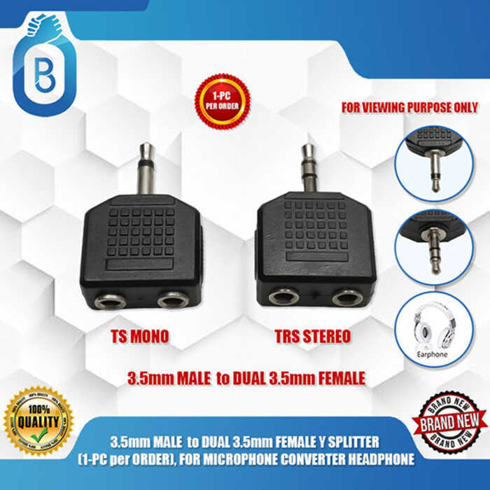 3.5Mm MALE To DUAL FEMALE Y SPLITTER (1-Pc Per Order), FOR MICROPHONE ...