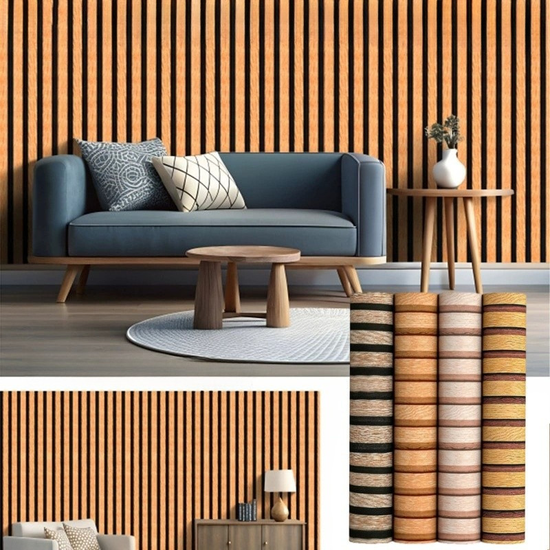 3D Wallpaper Design Wall Decor Wood Fluted Self Adhesive Waterproof ...