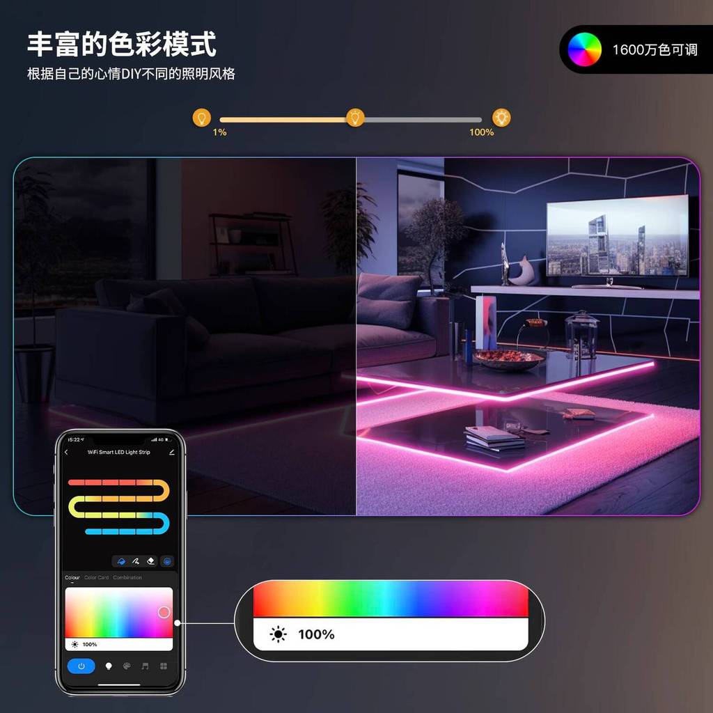 ☑♥ WiFi Tuya Smart Home Neon LED Strip with App Timing Color Adjustment ...