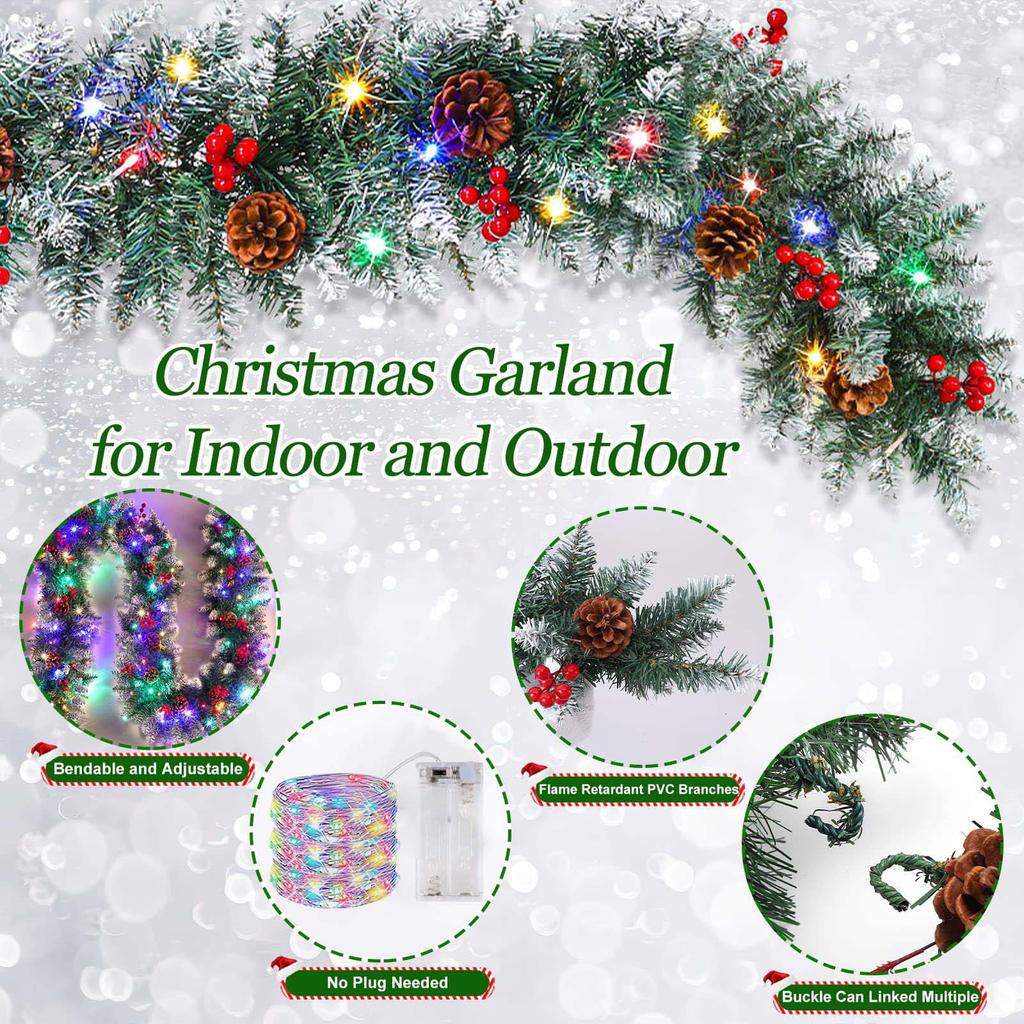 6/9FT DIY Christmas Wreath Garland Decor with Berry Pinecones for Home ...