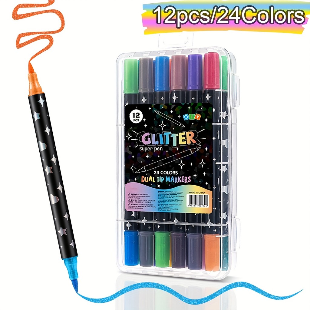 96 Colors Glitter markers Double Tip Metallic Outline Pen Set for ...