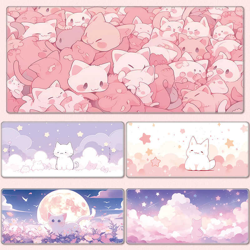 Adorable Pink Cat Mouse - XXL Cute Kitty Gaming Desk Mat Girls, Non ...