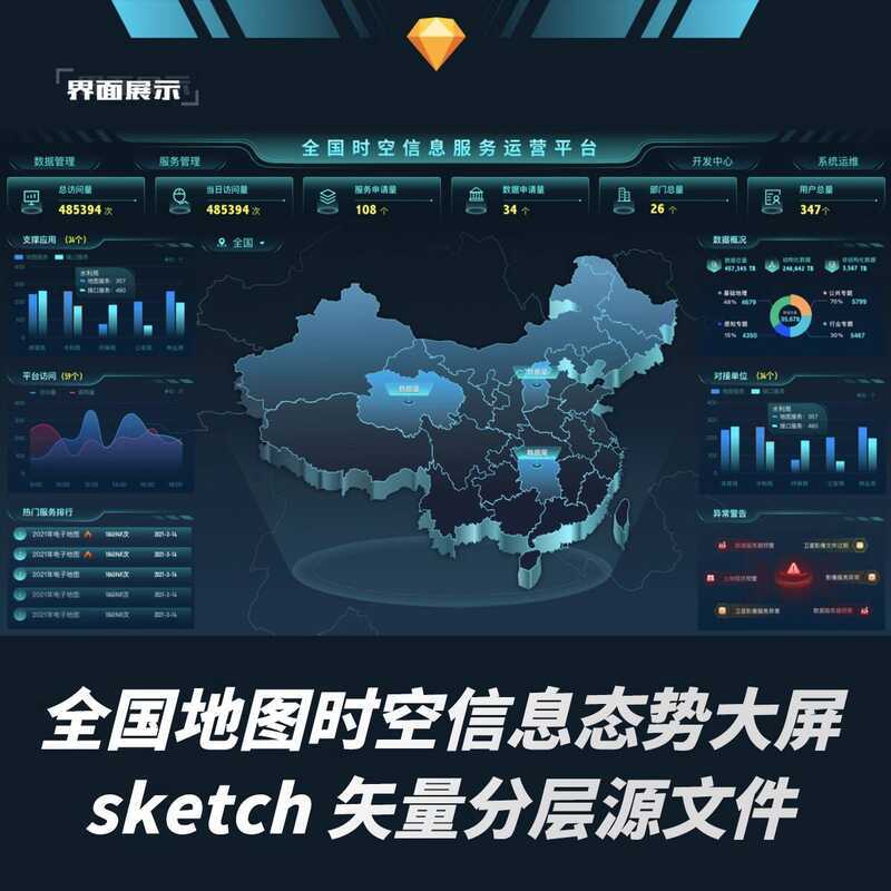 National Map Data Visualization Large Screen City Statistics Trend UI ...