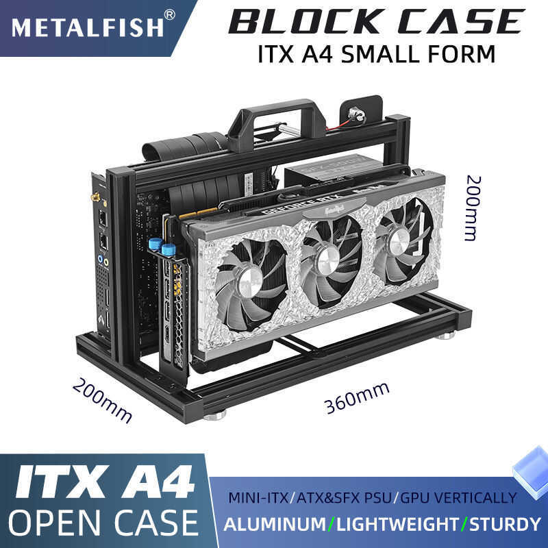 ITX A4 METALFISH Aluminum Open Frame Case, Vertical Gpu, 240Mm Cooler ...
