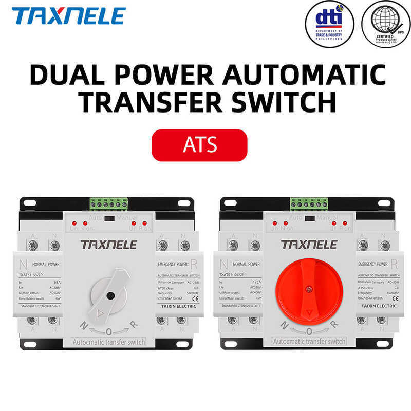 Dual Power ATS 2P 63A 125A Dual Power Automatic Transfer Switch AC 230V ...