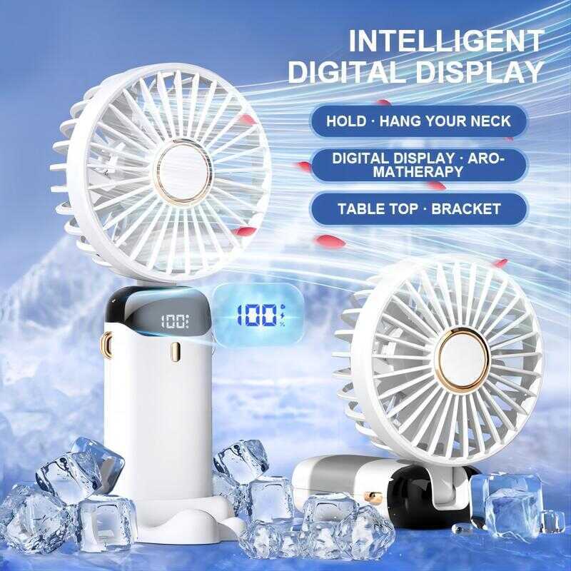 6000Mah Digital Mini Fan 2024 New Portable Handheld Fold Office Desktop ...