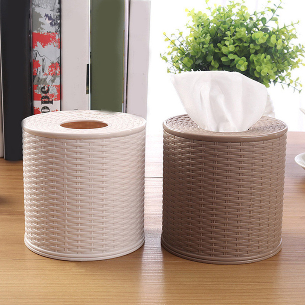 Round rattan tissue box dust-proof napkin storage toilet paper holder ...