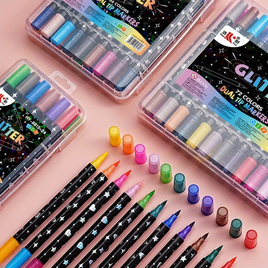 96 Colors Glitter markers Double Tip Metallic Outline Pen Set for ...