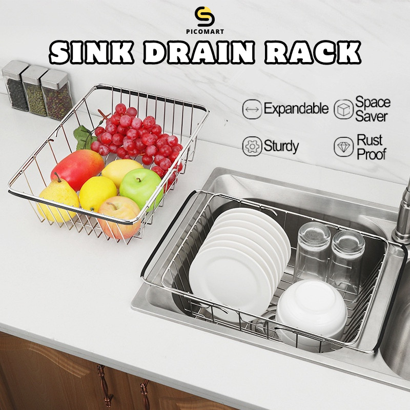 Retractable Sink Water Filter Rack Drain Basket Stainless Steel Kitchen ...