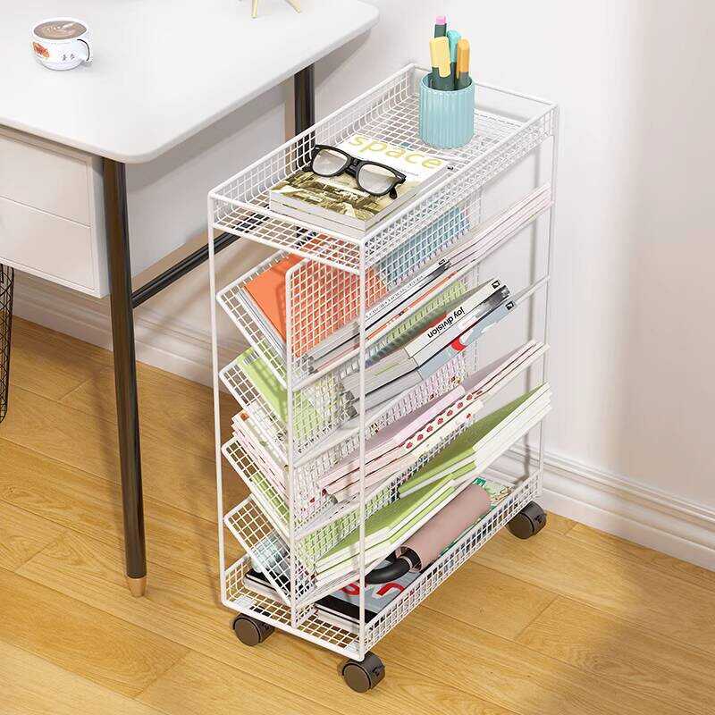 Movable Bookshelf Side Floor Rack Study Room Under Desk Wheeled Trolley ...