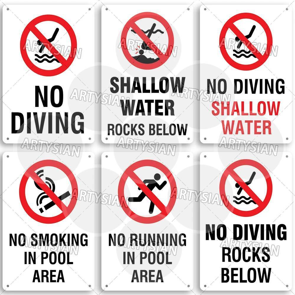Water Hazard Warning Metal Plaque Swimming Pool Safety Sign No Diving ...