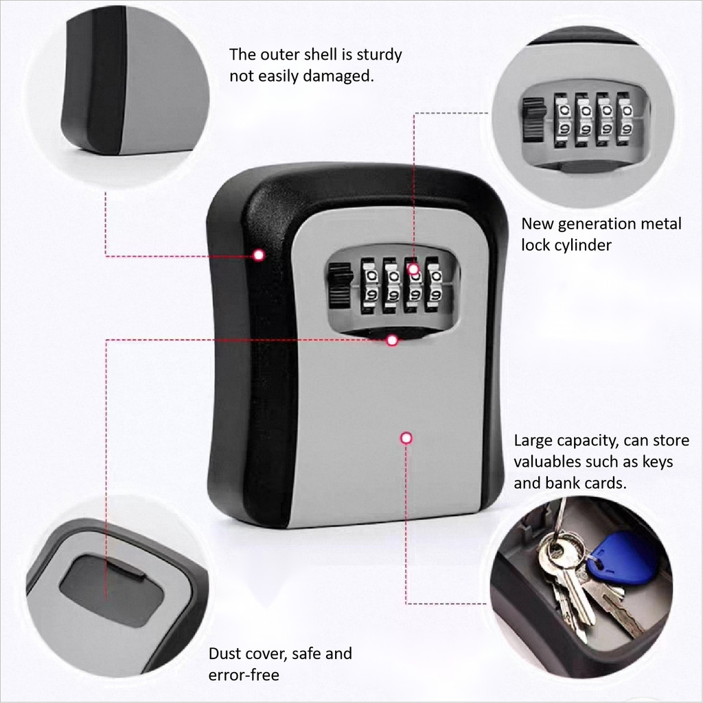 Portable key box Wall Mounted Keybox New Password storage box 4-Digit ...