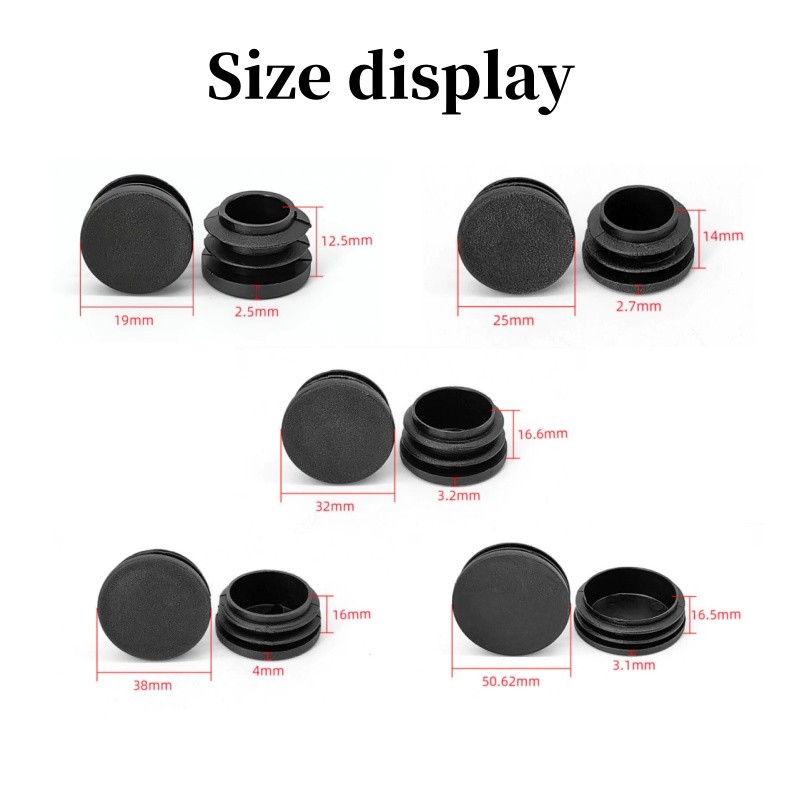 Round Black Plastic Pipe Tubing Inner Plugs Plastic Plug Caps for Chair ...